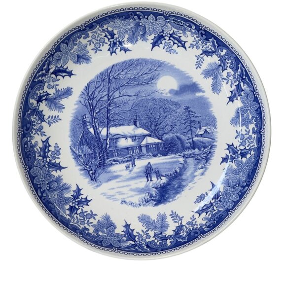 Spode Winters Eve Blue & White 10 Inch Dia. Pasta Plate Set of 2 - Picture 6 of 8